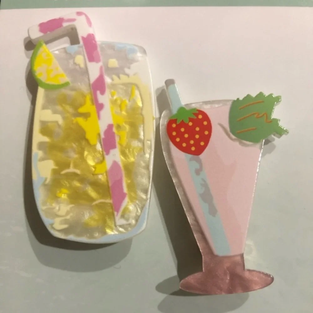 4piece Super cute fruity summer cocktail drinks glasses hair clips‎ new